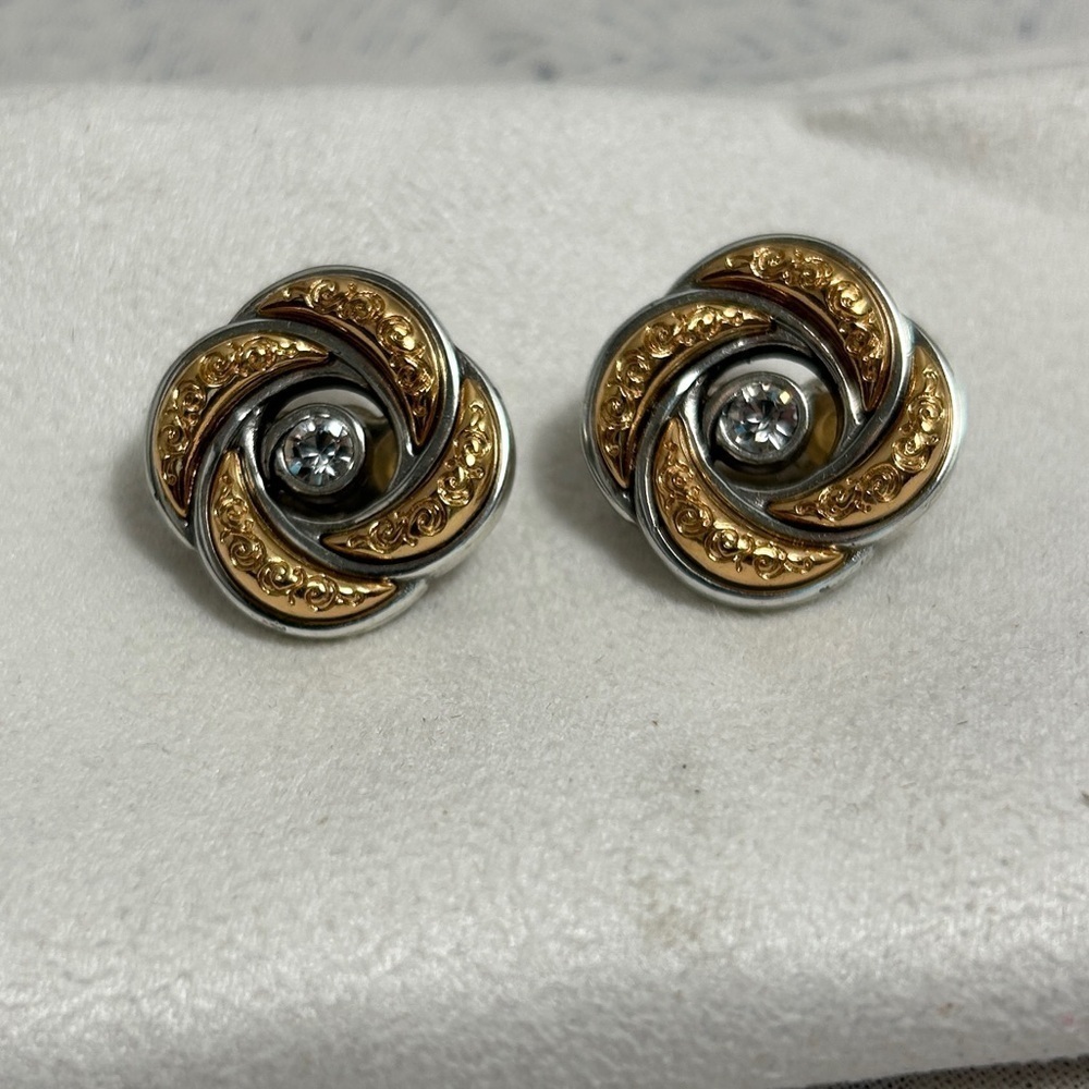 Brighton Love Knot Eternity Clip-On Earrings Two-tone Crystals Silver Plated - Picture 2 of 7